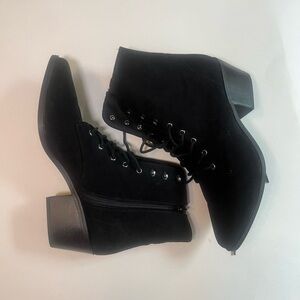 Lulus “Montie” Black Suede Lace-Up Ankle Boots, size 8.5